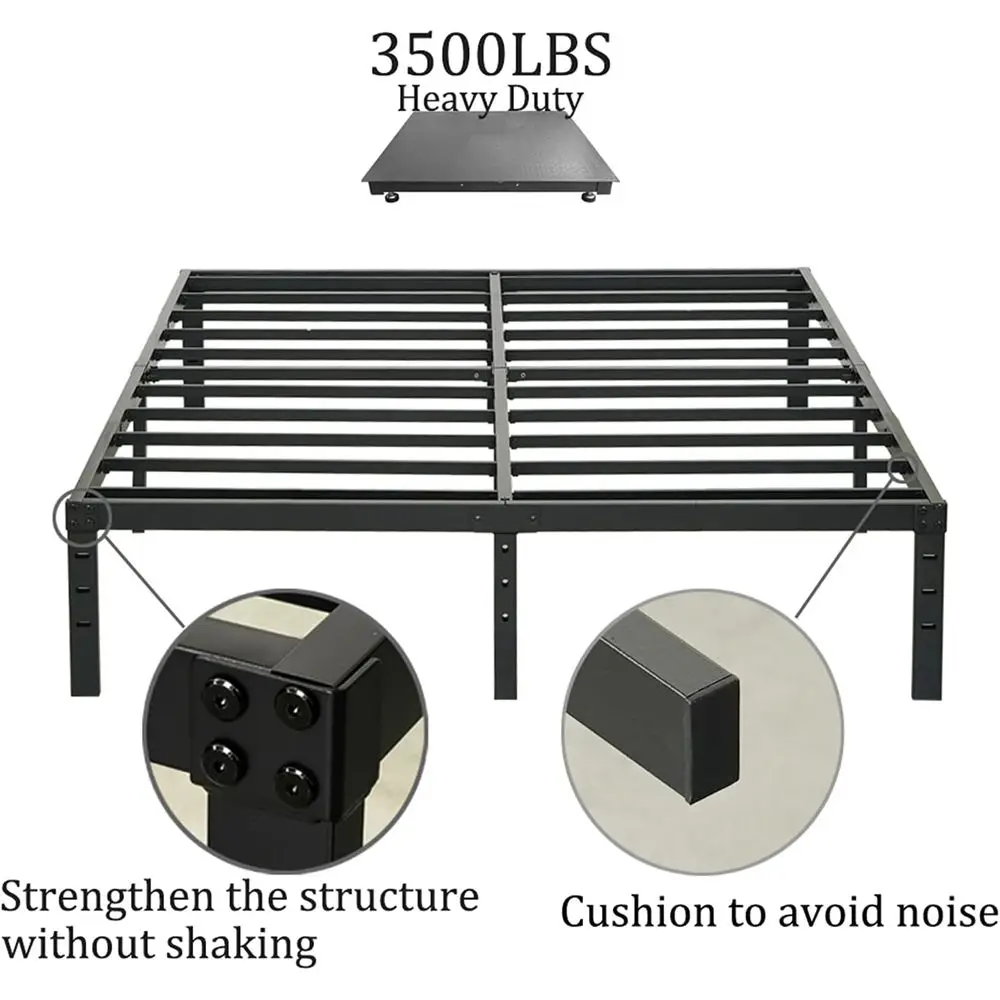 هيكل سرير بمنصة معدنية 14 شديدة التحمل مع شرائح فولاذية، يدعم 3500 رطلاً، لا حاجة إلى صندوق زنبركي، قوي وهادئ #3