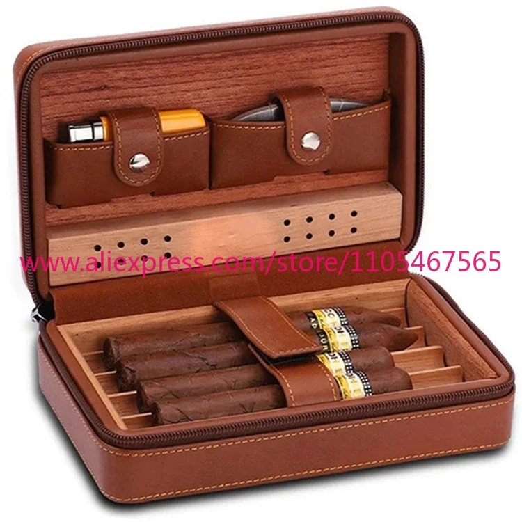 Personalized Wood Pu Leather Custom Cigar Accessories Humidor Travel Humidor
