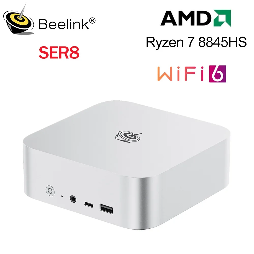 Beelink-Mini PC para juegos, SER8, potente con AMD Ryzen 7 8845HS 32G DDR5 1T NVME PCIe4.0 SSD 2,5 Gbps USB4.0, ordenador de escritorio