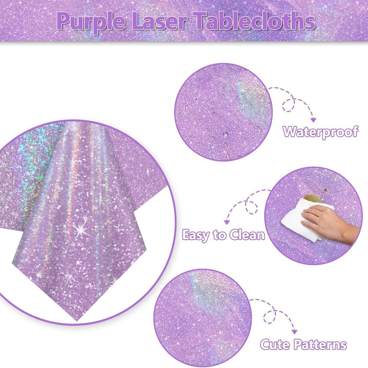 1/3 Stück Lila Schillernde Holographische Glitzer-Laser Einweg-Tischdecke Rechteckige Tischabdeckung für Hochzeit Geburtstagsfeier Dekoration – Detail 5
