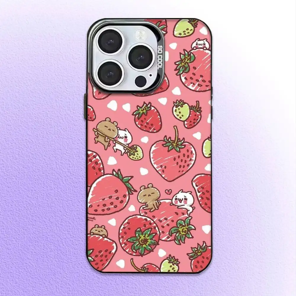 حافظة هاتف S-Strawberry Cute Shortcak لهاتف iPhone17,16,15,14,13,12,11 Plus، Pro Max غطاء مقاوم للصدمات من الحلوى السوداء غير اللامعة