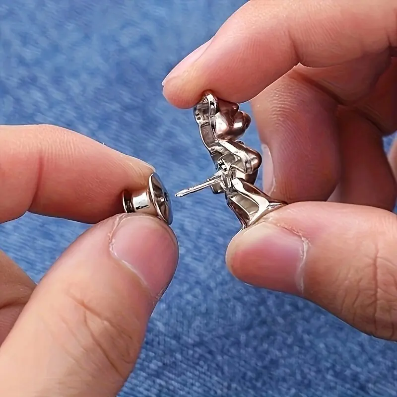 2Pcs Women Tighten Waist Button Metal Pins Clothing Accessories Adjustable Waist Clip Detachable Metal Bear Button for Skirt Pan