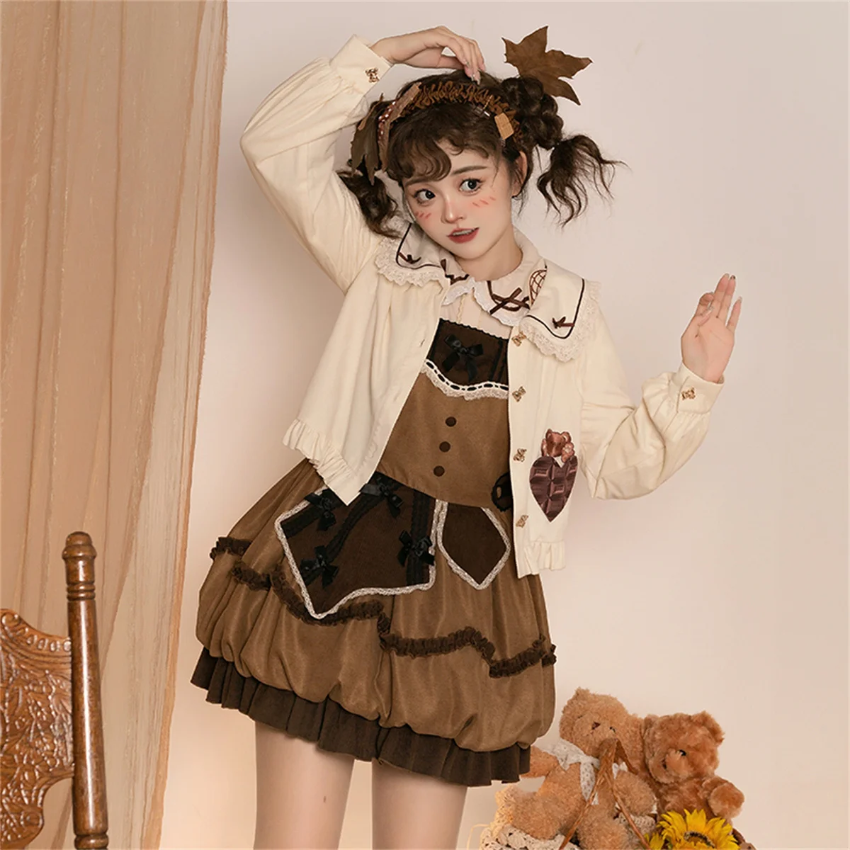 Robe japonaise douce Jsk Lolita Cosplay, conte de fées de rêve, jolie fille, corde de chanvre, ballon à Air chaud, bouton, nœud papillon