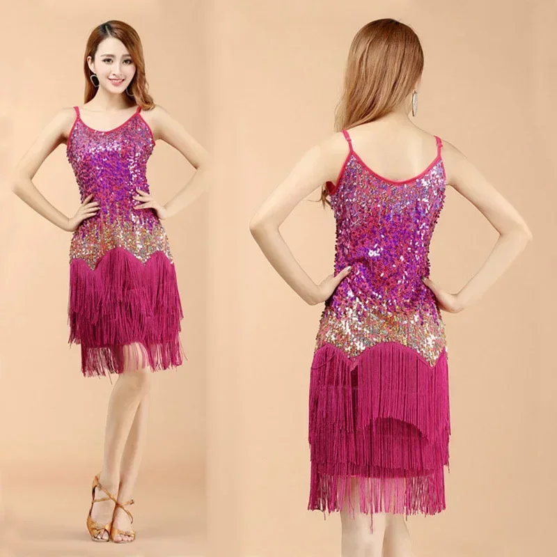 Vestido de dança latina novo sexy borla feminino meninas vestido de dança latina competição vestindo suspender roupas de prática de dança latina