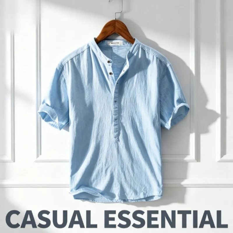 

2025 New Men's Casual Blouse Cotton Linen Shirt Loose Tops Short Sleeve Tee Shirt Spring Autumn Casual Handsome Men's Shirts ﻿