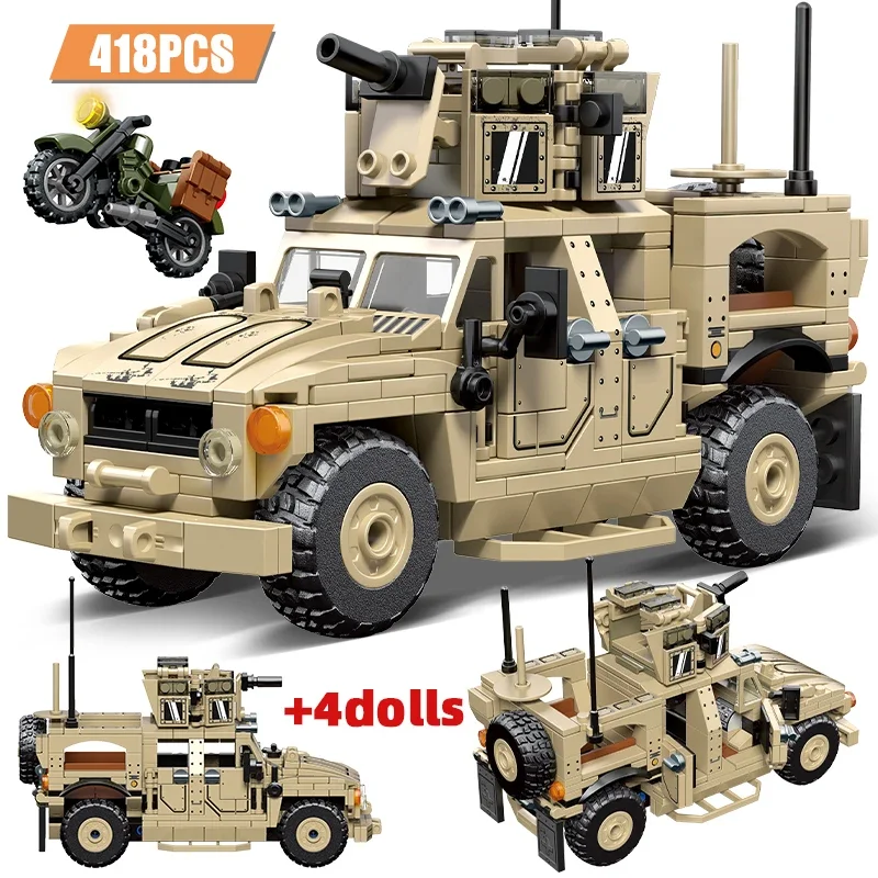 418PCS Military Fighting Vehicle  WW2  Model Building Blocks Army Military Weapon Vehicle  Figures Bricks Toys for Kids Gifts