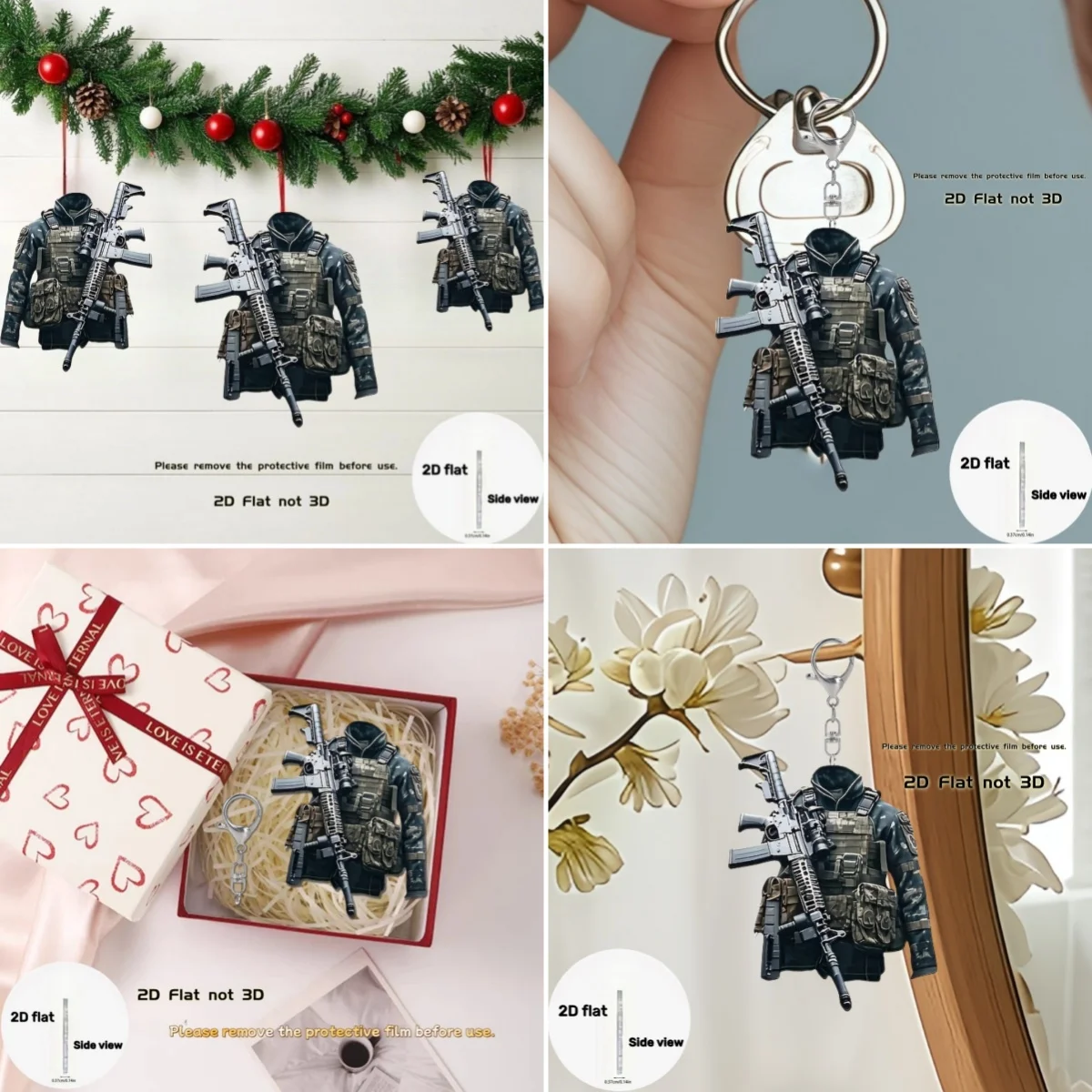 Special Forces Equipment Pendant Keychain,Military-Style 2D Flat Acrylic Ornament,Hanging Decoration for Car,Bags,Festive,Gift view 5