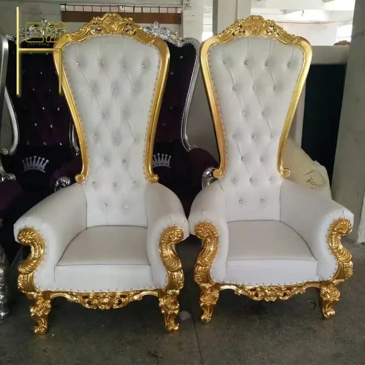 Luxury Style  Inspired Wedding Armchair Rubber Wooden Genuine Leaher Backrest High Chairs Luxurious Living Room Armchairs