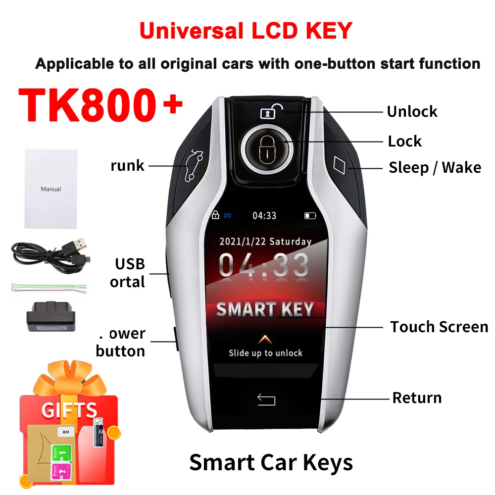 Fit Start Stop Engine Car Universal Modified Smart Remote Key LCD Screen TK800 For Audi/BMW/Ford/Mazda/Toyota/Porsche/Honda/KIA