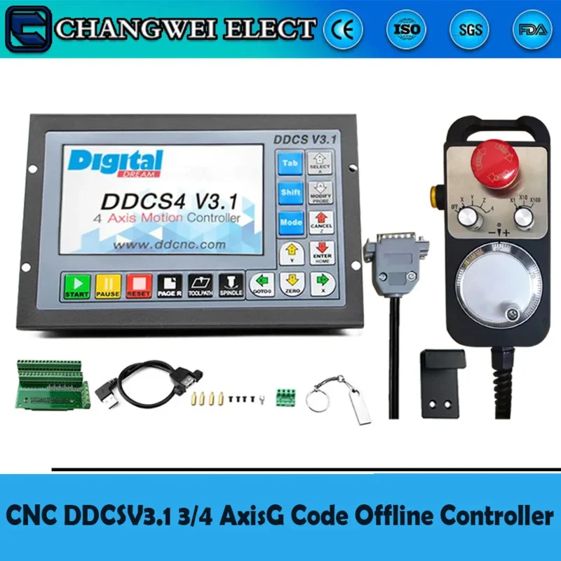 CNC DDCSV3.1 3/4 G Code Offline Controller For Engraving Milling Machine DDCS V3.1  4-Axis E-Stop MPG Handwheel