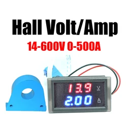 2 fili 14-600V 0-500A DC voltmetro Hall amperometro LED misuratore di corrente di tensione digitale monitor batteria 10A 20A 50A 100A 200A 300A