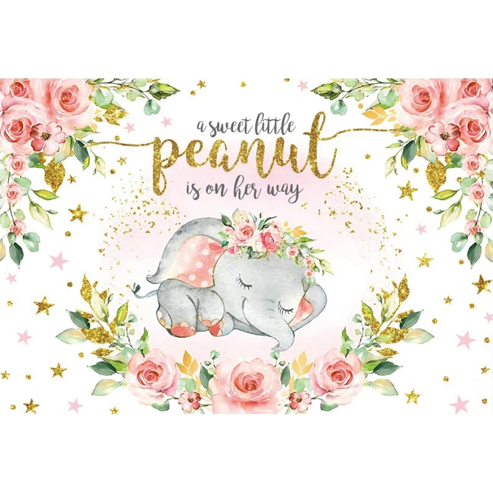 Baby Shower Cute Elephant Newborn 1st Birthday Photography Backdrop Flower Party Decor Photo Photographic Background Studio Prop