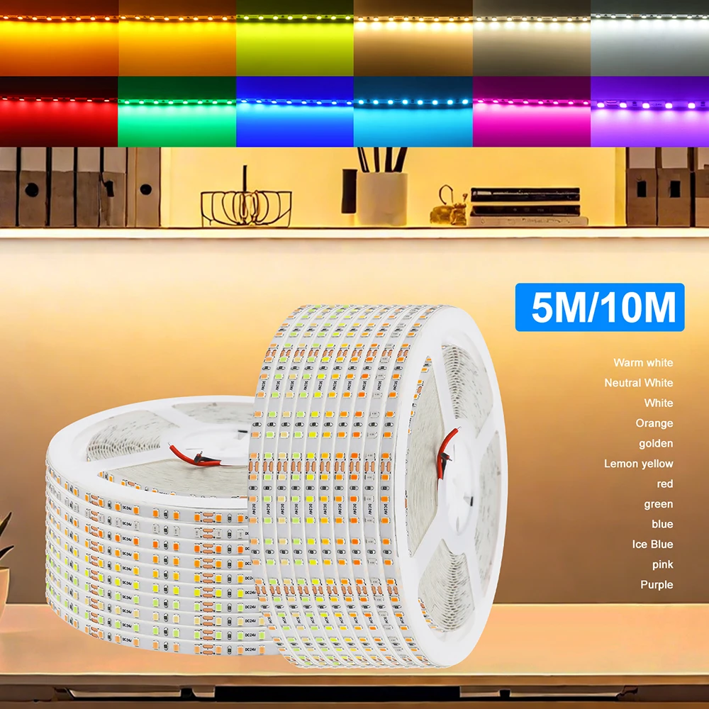 12V 24V 5m 10m LED Strip 5mm 8mm PCB Light 2835 120Leds/m White Red Pink Purple Ice Blue Flexible Tape Backlights for Decoration
