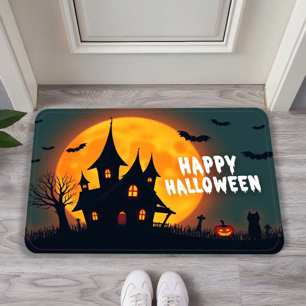 

VIKAMA Halloween Funny Pumpkin Carpet Non-slip Bathroom Mat Absorbent Balcony Mat Entryway Kitchen Mat Home Aesthetic Decoration