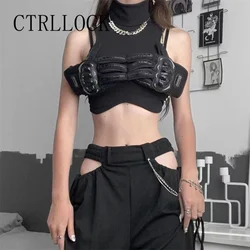 CTRLLOCK Techwear Moto Biker Gloves Harness Adjustable Beading Chains Chest Vest For Women Camisole Accessories