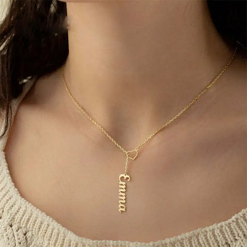 

Custom Name Adjustable Heart Necklace Personalized 18k Gold Plated Stainless Steel Women Nameplate Jewelry Initial Necklaces