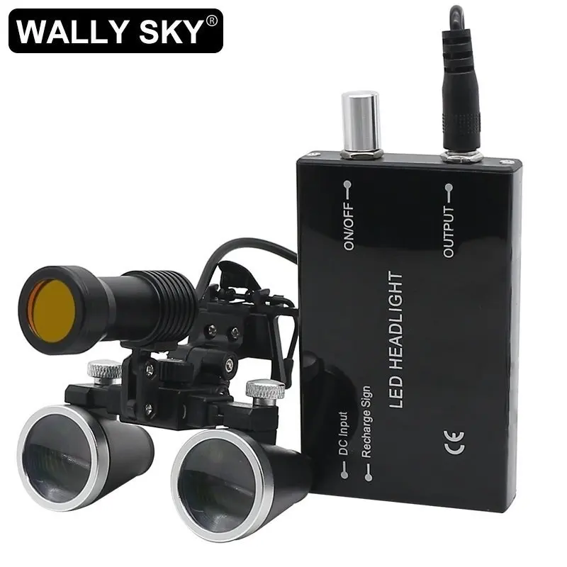 Binocular Dental Loupes 2.5X/3.5X Magnifying Glass 3W/5W LED Headlight with Optional Yellow Filter Rechargeable Battery