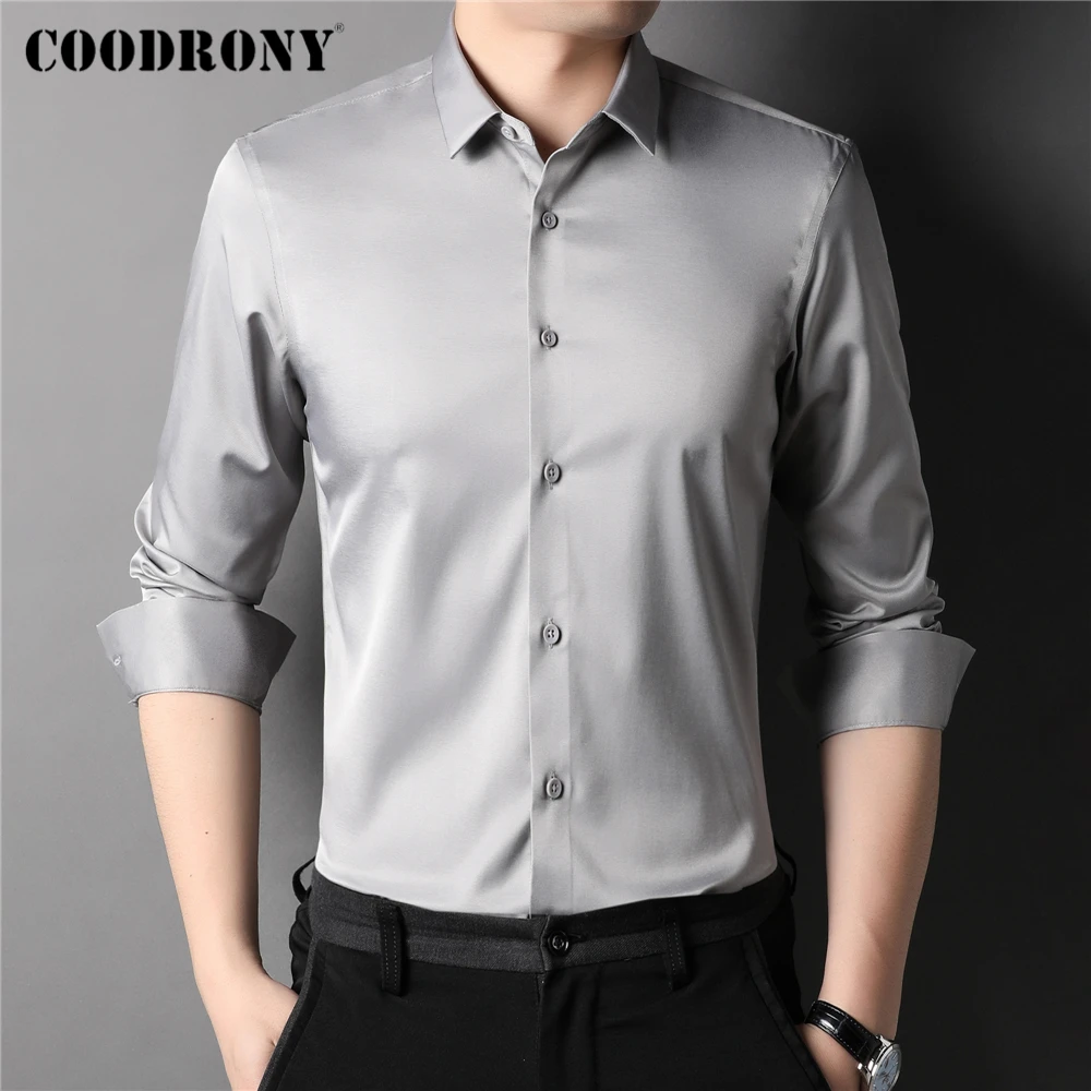 

COODRONY Smooth Fabric Shirt Men Clothes Autumn Winter New Arrival Luxury Social Blouse Business Casual Long Sleeve Shirts Z6069