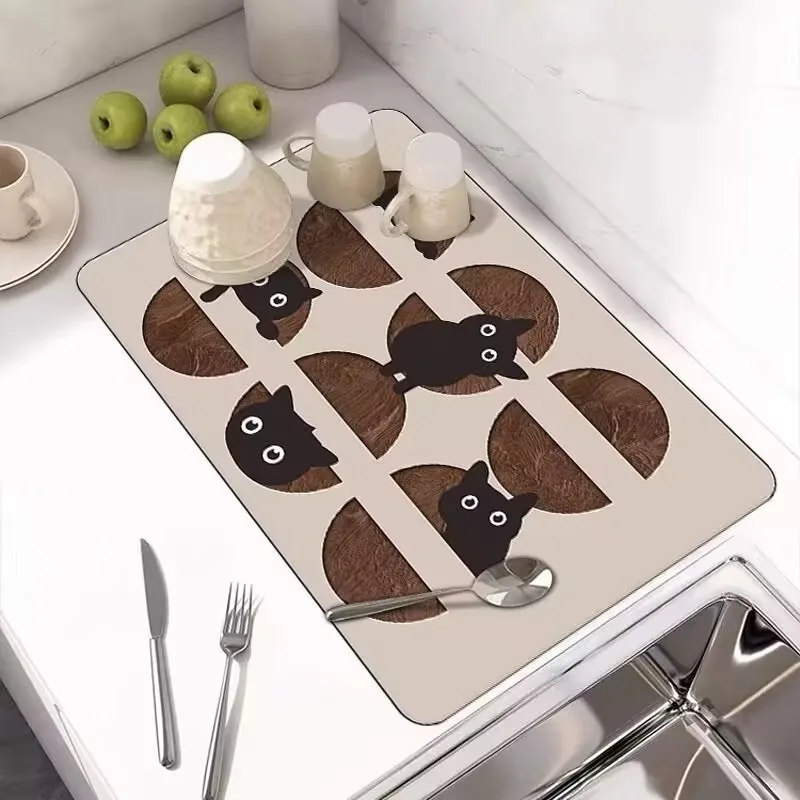 مفارش طاولة قهوة ماصة مانعة للإنزلاق ، طباعة كرتون ، متعددة الأنماط ، حصيرة اختيارية لتصفية الأطباق ، حصيرة مطبخ متعددة الوظائف