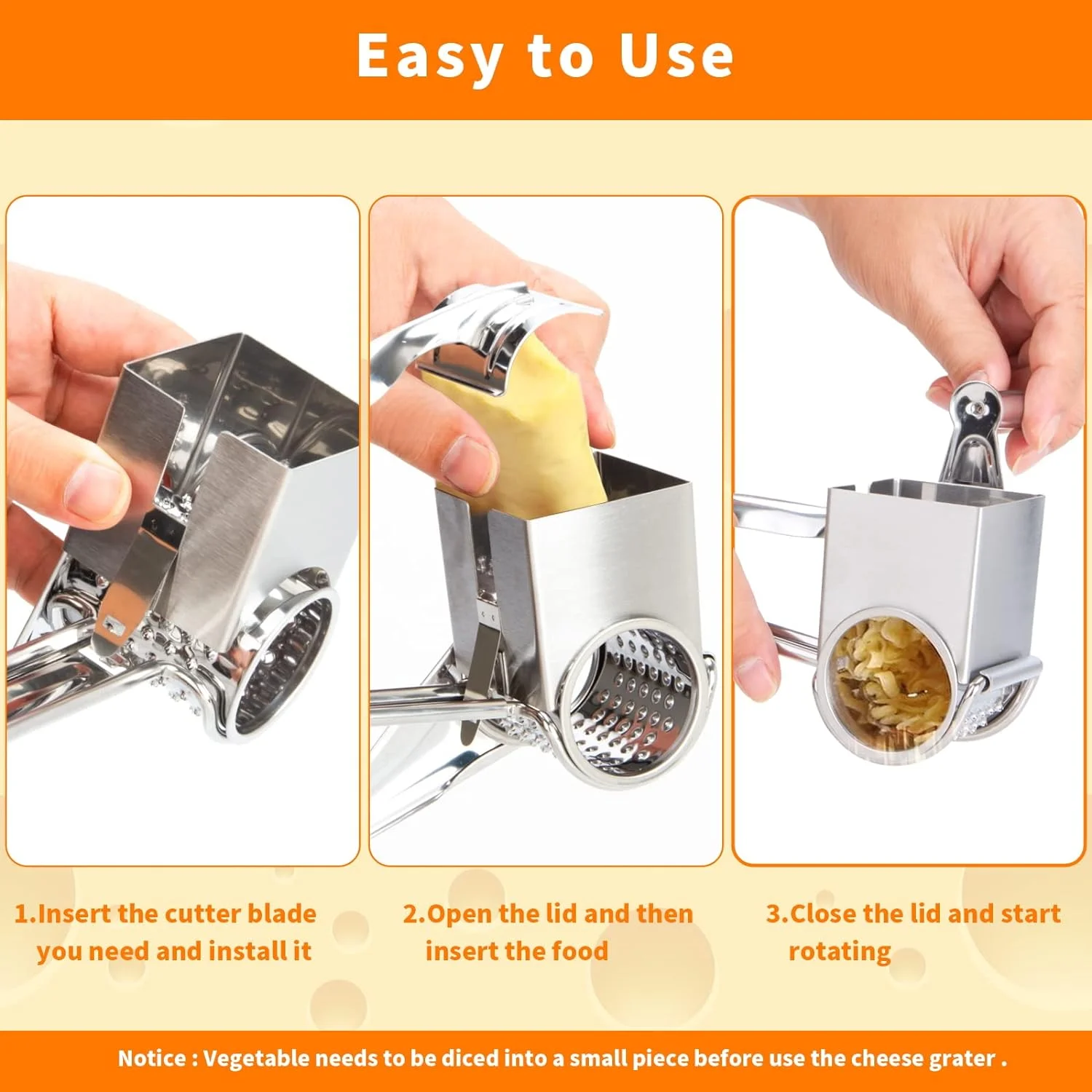 Rotary Cheese Grater Cheese Cutter Slicer Shredder Stainless Steel Manual Handheld Grater for Grating Hard Cheese Chocolate Nuts