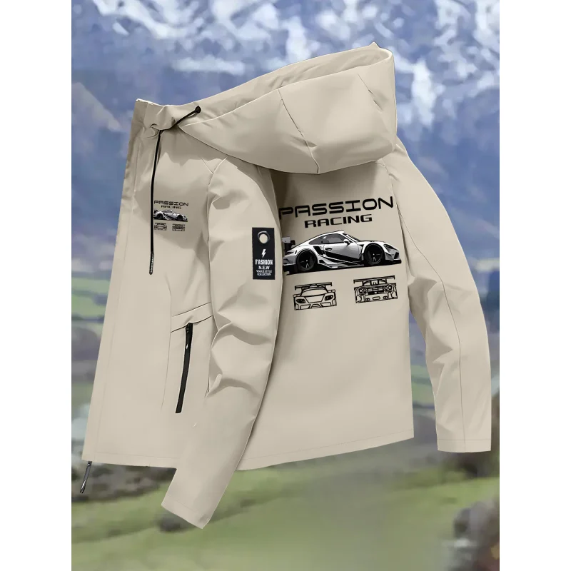spring and autumn  windbreaker with racing car printAll-Weather Windproof Outdoor Hiking JacketOuterwear for men and women