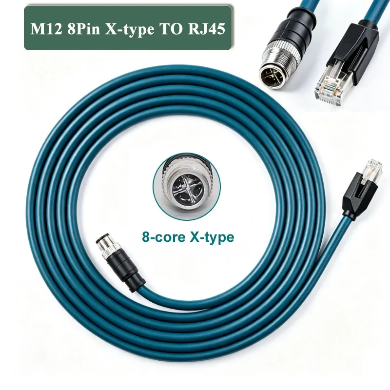 Cat6 M12 8-Pin X-Coded Male Plug to RJ45 Connector Industrial Ethernet Cable M12 Shielded Coded Wire for Congnex Vision Line