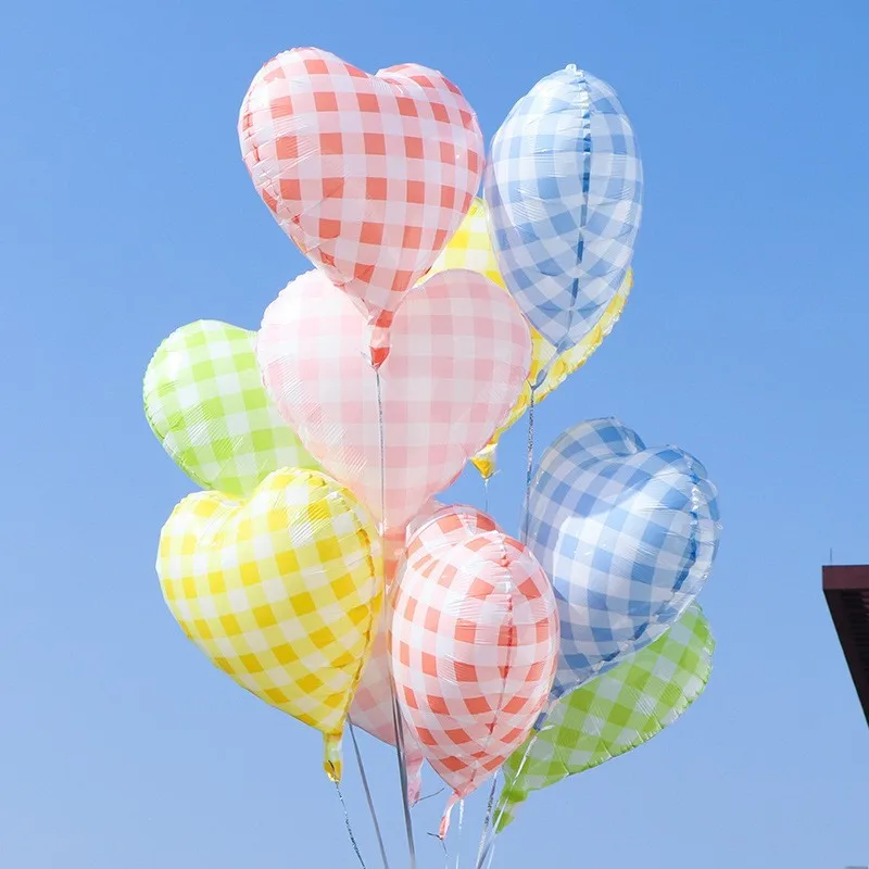 5 Stück 18 Zoll karierte bedruckte Liebesballons aus Aluminiumfolie für Geburtstagsfeiern, Hochzeiten, Jubiläen, Partys, Valentin