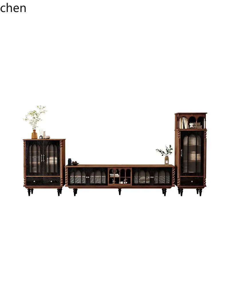 

ZML new pure solid wood TV cabinet medium antique coffee table combination retro living room furniture floor cabinet