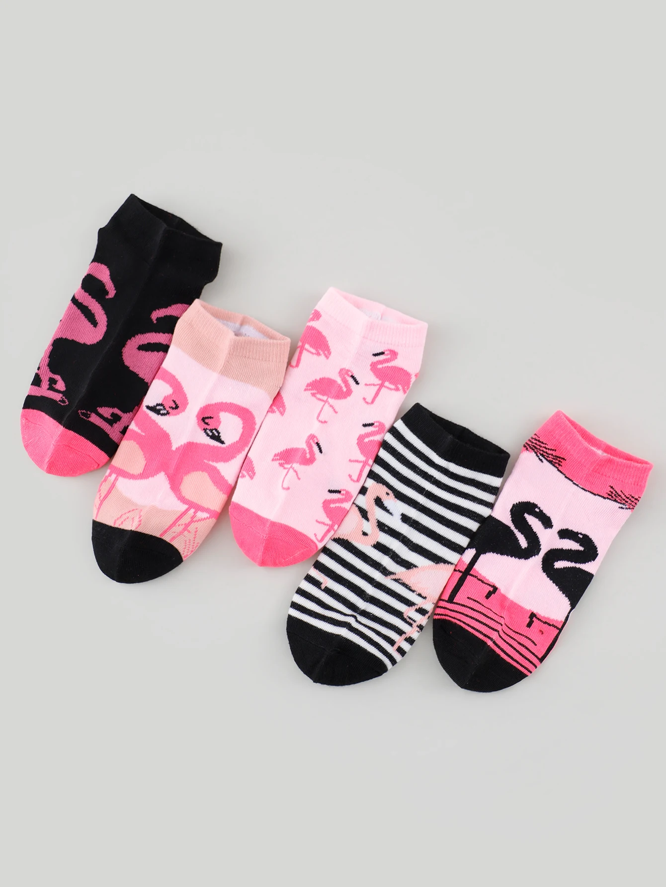 1/5/10/15/20 Pairs Random Women Flamingo Short Socks Solid Color Breathable Sweat Absorbent Casual Ins Summer Trendy Match