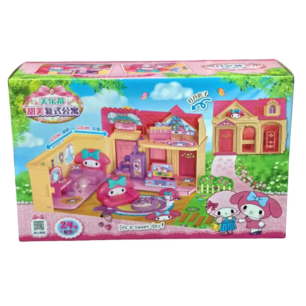 Hello Kitty Sweet Duplex Appartement 58027 Simulatie voor kinderen Kamermeubilair Speelhuisspeelgoed voor meisjes