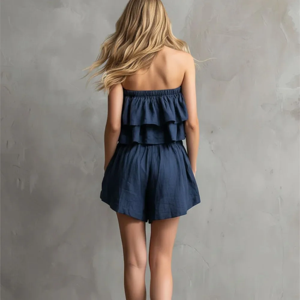 Fashion Double Ruffled Short Tops Set Women's Sexy Tube Top Summer New Casual Vacation Shorts Female 2-piece Set 2026