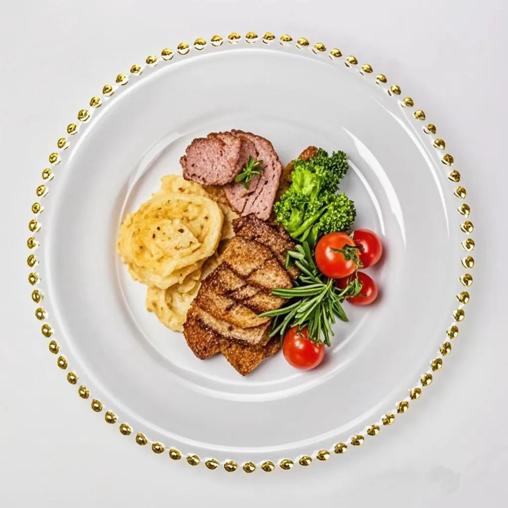 

100pcs 13 Inch (33CM) Plastic Charger Plate Tray- Exquisite Gold & Silver Decorative Serving Plate for Dinner