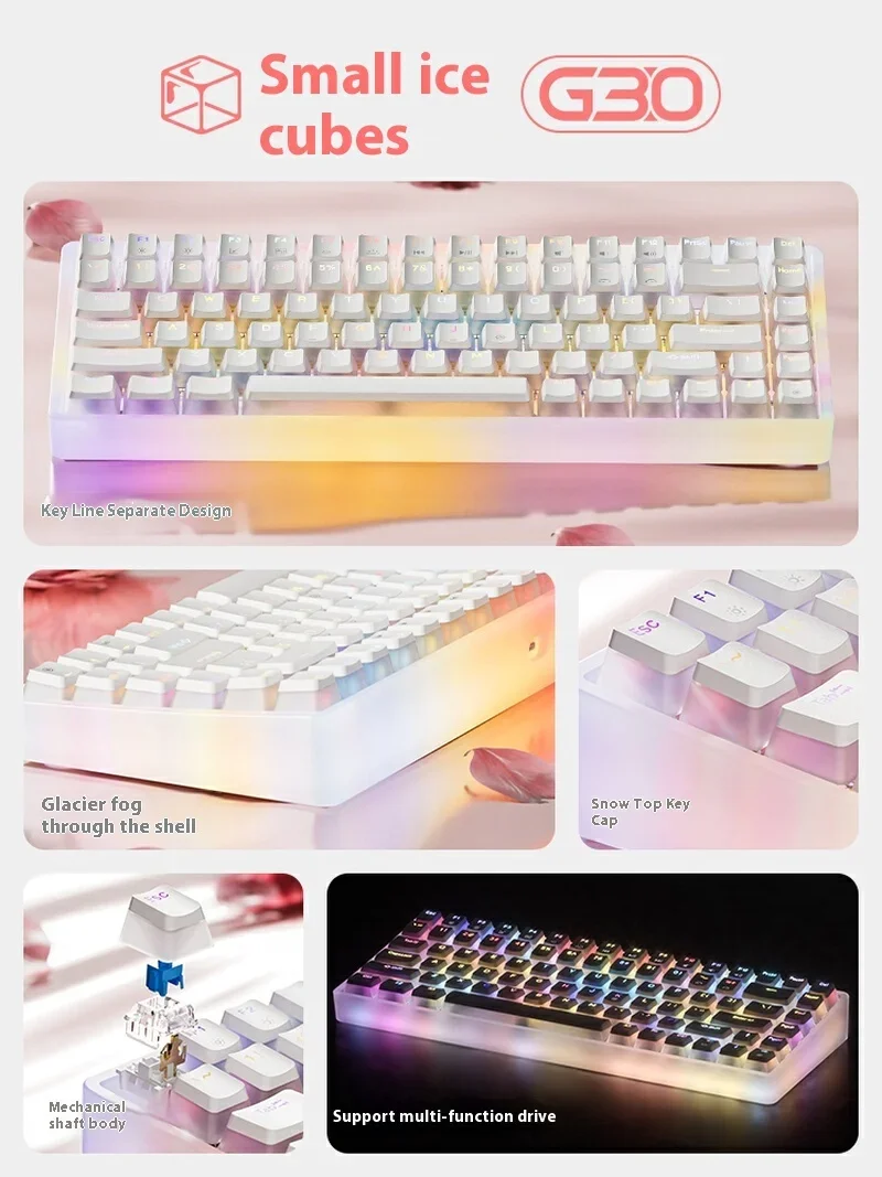 

Pro 75% RGB lighting effect wired mechanical keyboard ergonomic semi transparent gaming keyboard suitable for Mac/Win