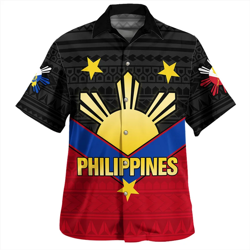 Summer Vintage 3D Republic Of The Philippines National Flag Printing Shirts PINOY  Filipinos Emblem Graphic Short Men Top