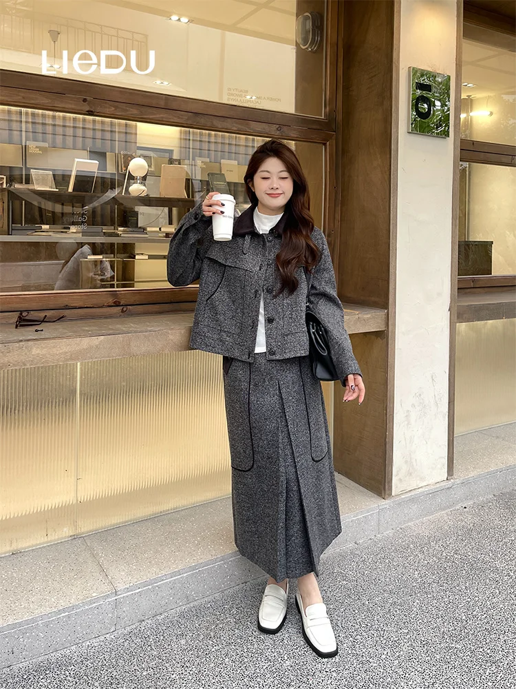 LIEDU Women 2-piece Set Office Casual High Waist Skirts + Turn-down Collar Coat Plus Size Loose Autumn Chic Elegant Daily Outfit