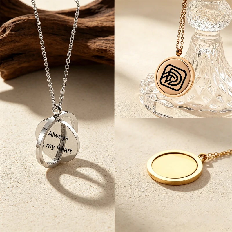 

Nextvance Custom Engraved Name Text Logo Necklaces Personalized Stainless Steel Rotatable Round Pendant For Women Jewelry Gifts