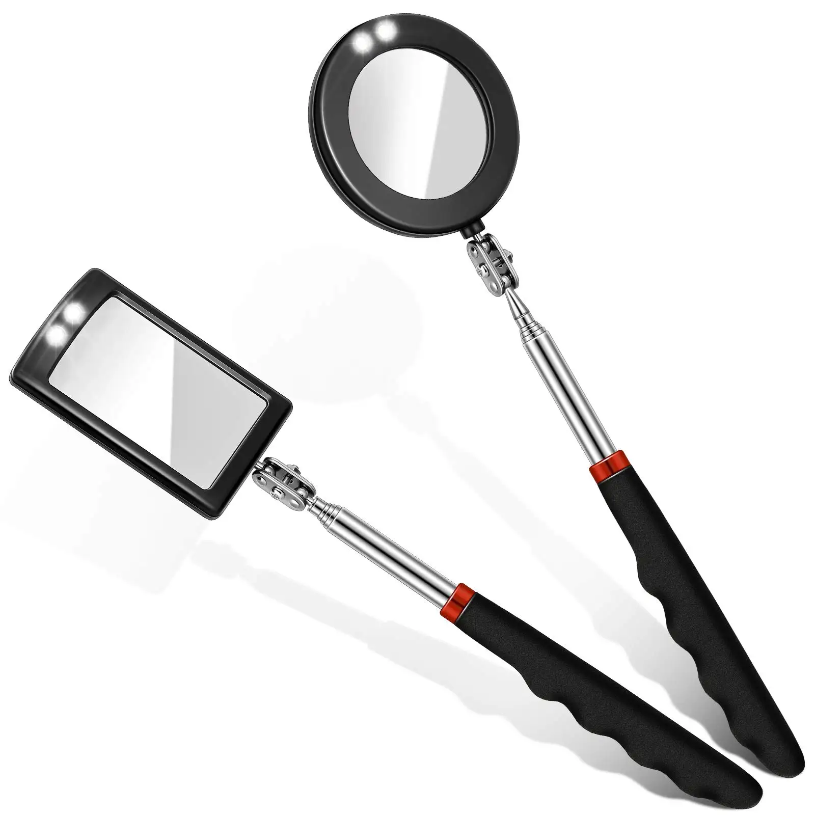360 °   Miroir d'inspection miroirs télescopiques à lumière LED étendent les outils mécaniques miroir d'inspection poignée télescopique outils de réparation