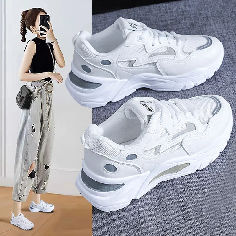 

Korean version of thick soled dad shoes, 2025 spring new running sports shoes, height increasing and casual