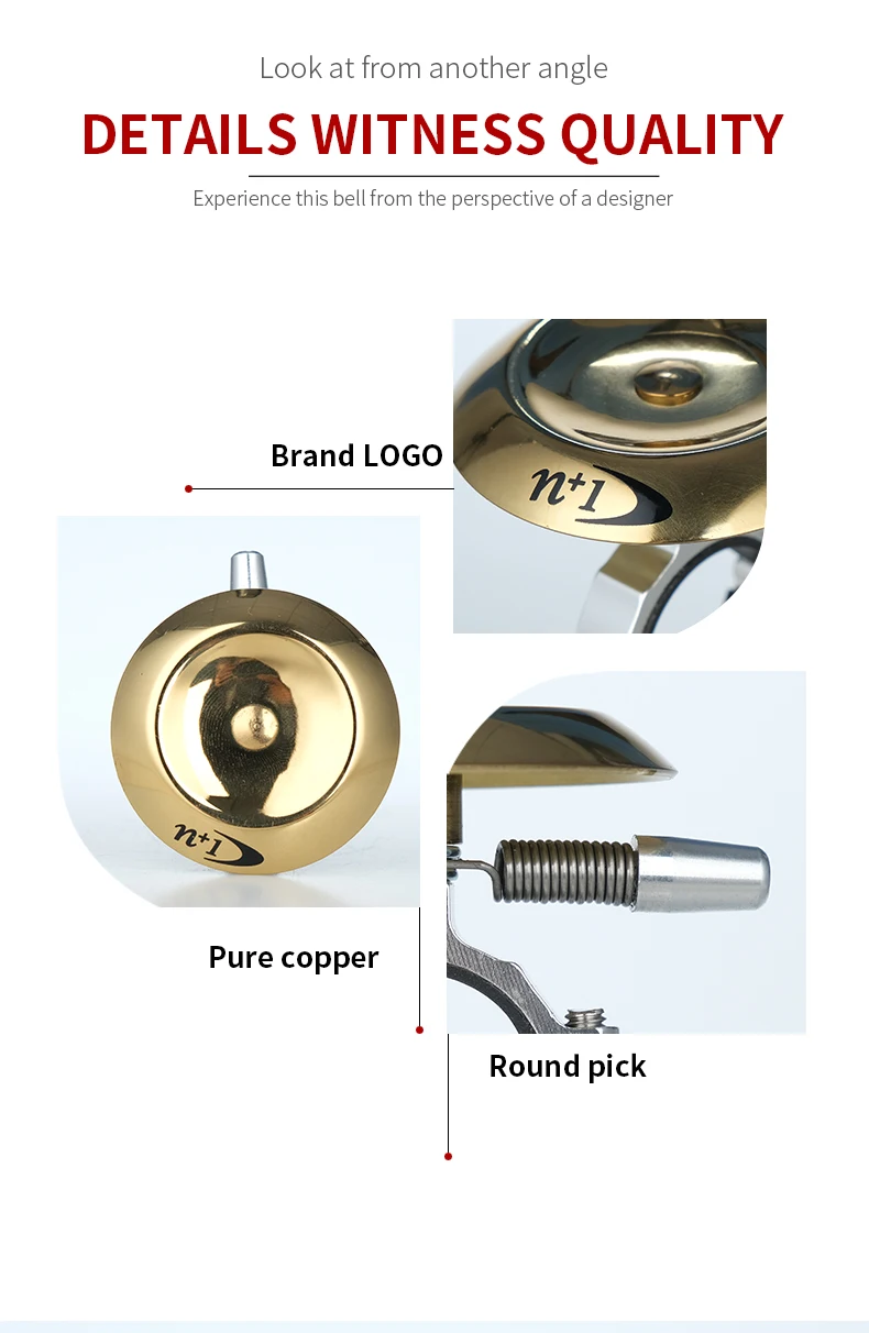 Campana de bicicleta clásica de latón N + 1 con forma de seta, accesorios de bicicleta con sonido claro fuerte y nítido, aptos para manillares de 22,2mm para adultos y niños, B429