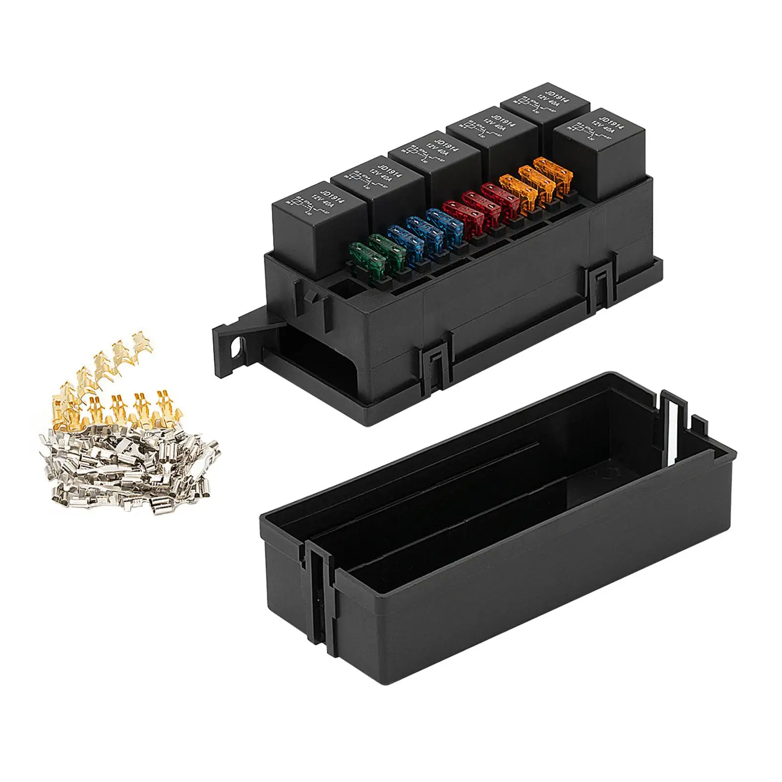 12V Fuse and Relay Box 11 Way Atc/ato Fuse Block 6Pcs Relays Dustproof Fuse Block with Relay for Automotive Cars Boat
