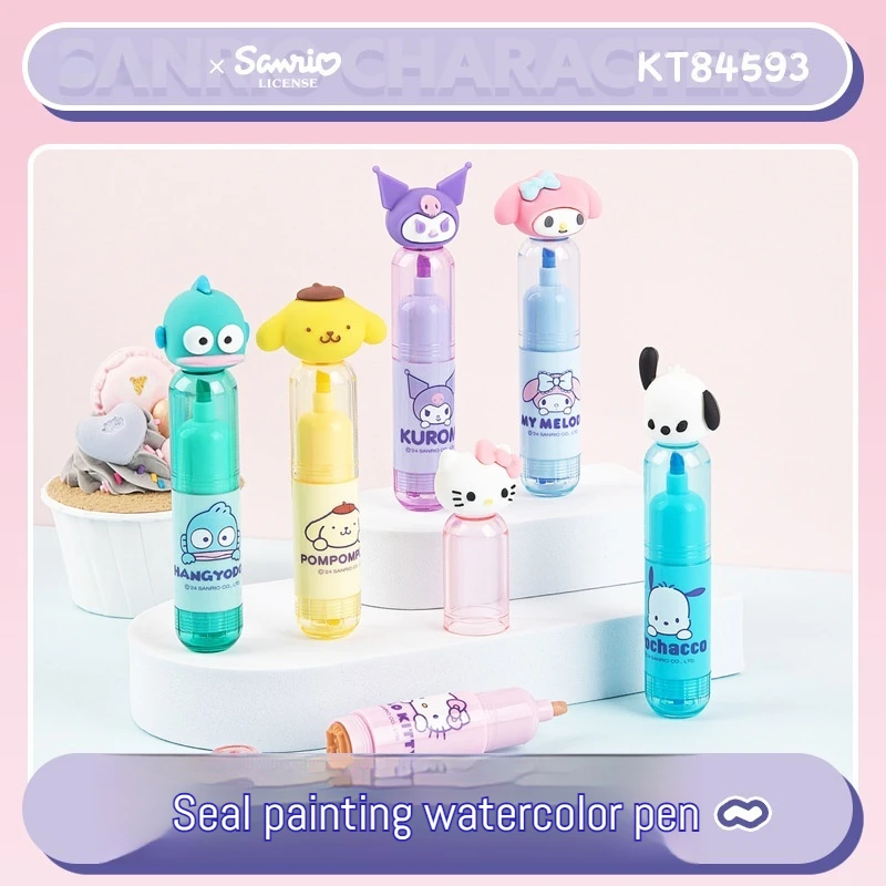 Authentic Sanrio new 6-color seal drawing highlighter pen, high-value cartoon DIY marker pen, learning and office