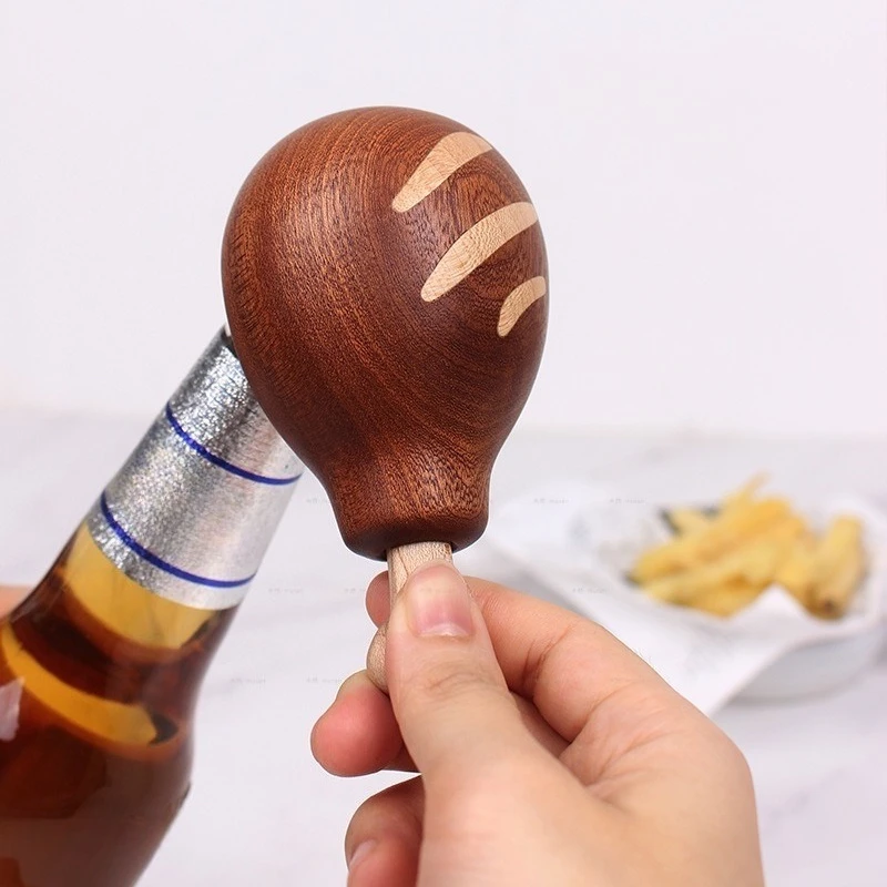 For Solid Wood Beer Bottle Opener Chicken Thigh Ornament, Home Wooden Gift Magnetic Suction Wine Screwdriver Creative 2pcs