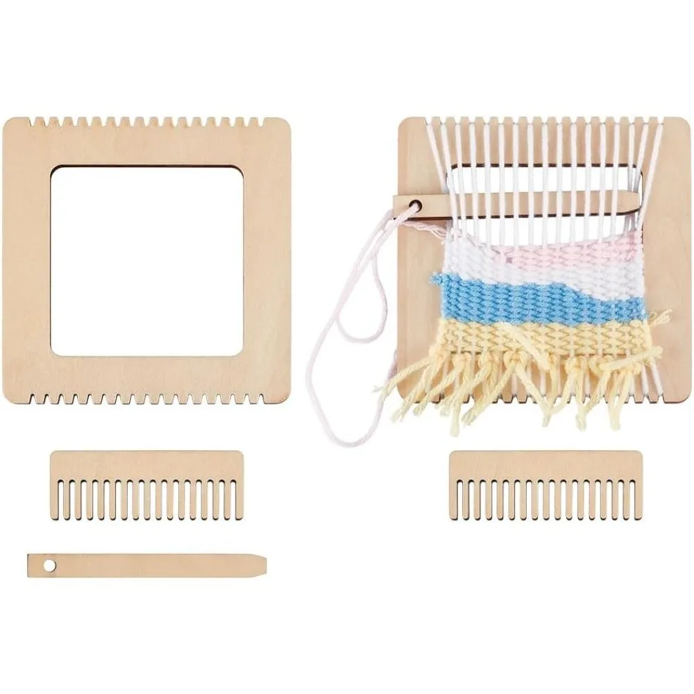 Wooden Square Weaving Loom 4.8x4.8 Inch Handcraft Wooden Loom Set Beginners Woodens Looms Notched Weaving Looms Basket