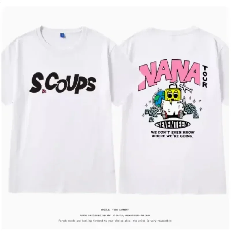 Korean Variety Show Crewneck Tops Nana Tour with Seventeen Print T-Shirt Beach Sun Short Sleeve Tees Casual Fashion Personality