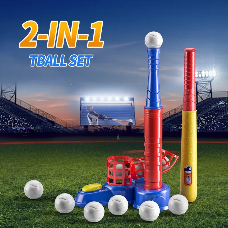 2 in 1 Tee Ball Set toy for Baseball Tee, including 10 balls、Step on Pitching Machine、Batting Tee． Outdoor toys for aged 3-8