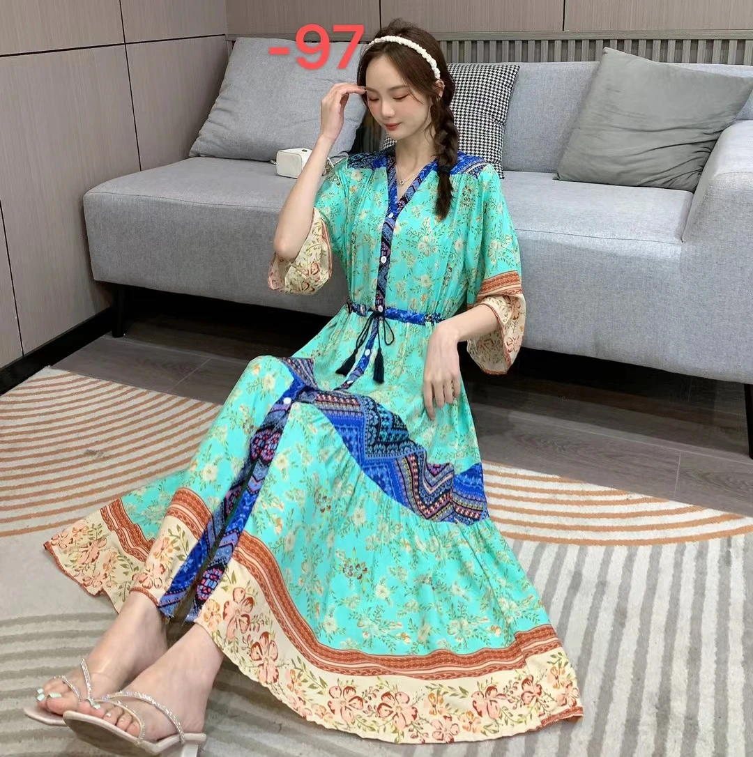 Vestidos Para Mujer sukienki dla kobiet jednoczęściowa odzież letnia Maxi indyjska codzienna koreańskie kwiatowe z nadrukiem długie Boho Boho