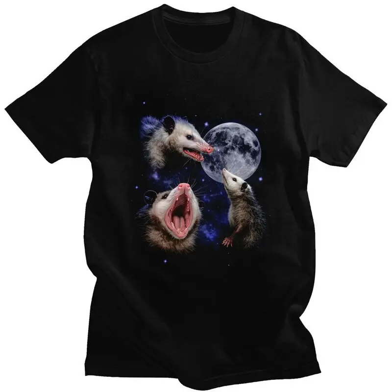 Mens Funny Opossum Howling At Full Moon T Shirts Round Neck Short Sleeve 100% Cotton T-Shirt Casual Streetwear Clothes