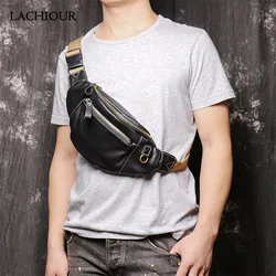 Sac banane en cuir véritable pour hommes, sacs de taille noirs, fête de la mode, initié à la fronde, voyage masculin, haute qualité