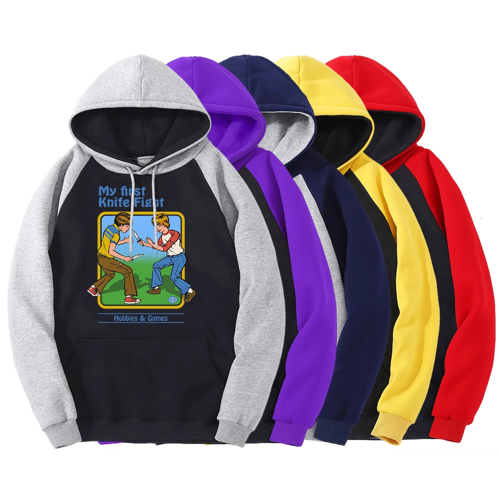 

My First Knife Fight Hobbies Games Men Hoodie New Fashion Raglan Sweatshirts Fleece Pullover Hoody Cute Loose Clothing Women
