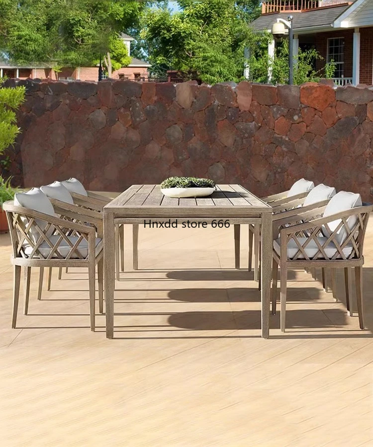 Nordic outdoor tables and chairs preservative teak long table outdoor garden courtyard solid wood bench table